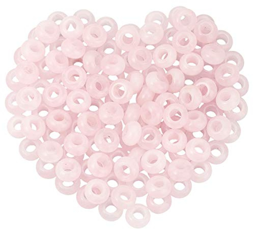 mookaitedecor Crystal Large Hole Stones Beads for Jewellery Making | 20pcs Rose Quartz Loose Beads, Handmade Crystal Stone Beads, Macrame DIY Projects Rondelle, 14m