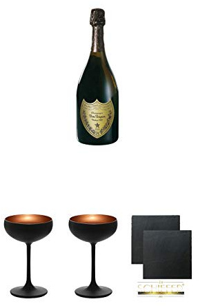 Dom Perignon Champagner Vintage Brut 0,75 Liter + Champagner Stölzle 1 Glas matt-schwarz BRONZE + Stölzle 1 Glas matt-schwarz BRONZE