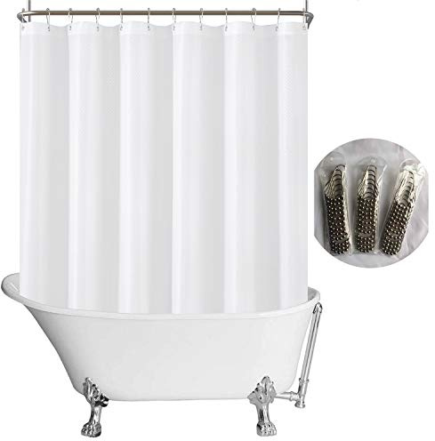 N&Y Home Duschvorhang aus Stoff mit Klauenfuß, 457,2 x 177,8 cm, rundum umwickelt, 36 Haken inklusive, Hotelqualität, waschbar, wasserabweisend, Rautenmuster, Weiß