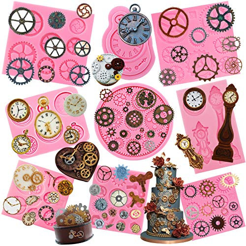 Zahnräder Silikonform, Steampunk Stil Uhr Rad Gießform für Epoxidharz, Schmuck, Tortendeko, Fondant, Schokolade, Anhänger, Halskette, Kuchen Topper, DIY Handwerk, 76 Muster, 9 teilig