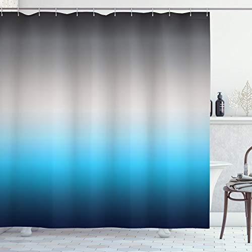 ABAKUHAUS Ombre Duschvorhang, Abstrakte Farbwechsel Muster, Stoffliches Gewebe Badezimmerdekorationsset mit Haken, 175 x 180 cm, Grau und Blau