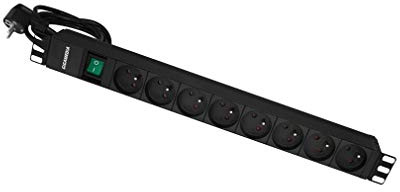 bandeau 19 pouces - 8 prises ute - avec interrupteur bipolaire lumineux - gigamédia b8pi