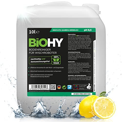 BiOHY Bodenreiniger für Wischroboter (10 Liter Kanister) | Reinigungsmittel Konzentrat für alle Wisch & Saugroboter mit Nass-Funktion | Schaumarm & Streifenfrei | Für alle Böden