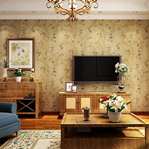 American Country Non-woven Wallpaper Retro Nostalgic Pastoral Flower Pattern Morning Glory Branch Living Room Bedroom Dining Room Sofa TV Background Wall Shop Decoration 1.73'W x 32.8'L Non-Pasted