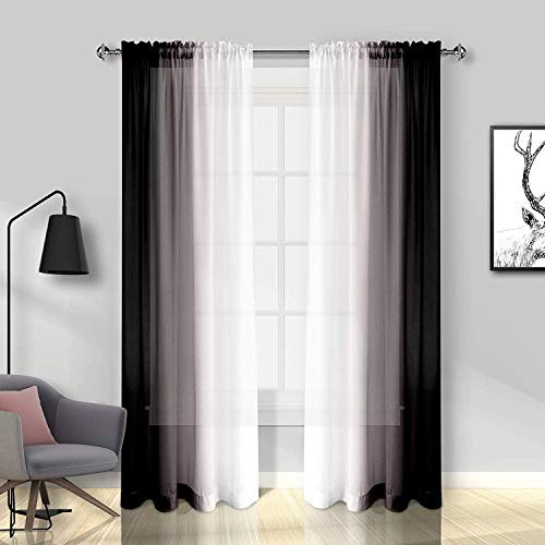 Melodieux Gardinen mit Kräuselband Ombre Transparent Vorhänge für Wohnzimmer 2er Set, 260x140cm