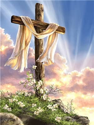 AQjept 5D Diamond Painting Kreuz Jesus Religiöse Kunst Full Bohrer Diamant Malerei Handgemachtes Wohnzimmer Wanddekoration 40X50Cm Rahmenlos, Bildfarbe