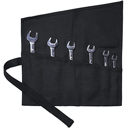 Tool Roll Up Bag with 6 Pockets,Waxed Canvas Wrench Roll Pouch for Chisels, Hammers, fishing jigs, carving knife (Black)