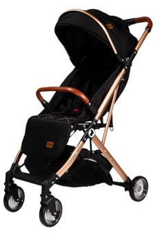 Ding Vivo Kinderwagen/Buggy, geeignet ab Geburt, leicht zu falten, mit schwenkbaren Gummireifen, Black Schwarz Rosé