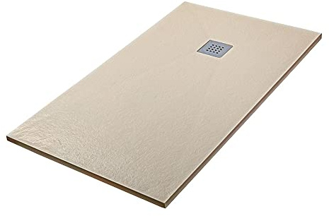 Piatto doccia marmoresina con effetto pietra serie Karen, in diverse dimensioni e colori, spessore ultraslim 3 cm, riducibile su misura (75x120, Beige)