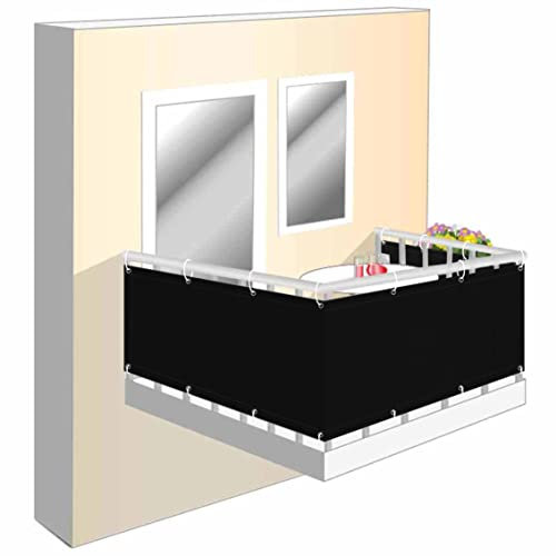Wind und Sichtschutz Stoff für Balkon 80x200cm, Balkonverkleidung Sichtschutz Zubehör inklusive , Balkon GeläNder Sichtschutz, für Balkongeländer, Terrasse & Garten - schwarz