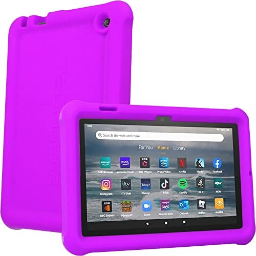 TECHGEAR Bumper Case fits All-New Amazon Fire 7 (2022 Release / 12th Generation) Rugged Shockproof Soft Silicone Protective Easy Grip Anti-Slip Case + Screen Protector [Purple] - Kids Proof Case