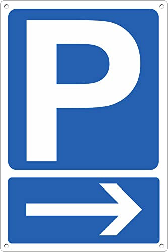 Pubblimania Cartello Parcheggio con freccia a destra in alluminio composito da 3 mm. Per uso esterno o interno (Parcheggio freccia destra 30x40)