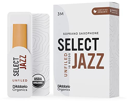 D'Addario Organic Select Jazz Unfiled Soprano Saxophone Reeds - Sax Reeds - Individually Sealed - 3 Medium, 10 Pack