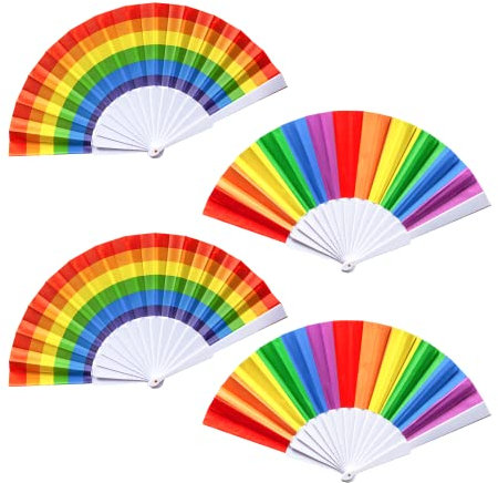 CONNECTION 4 STK Regenbogen Faltfächer Bunt Fächer Handfächer Klein Faltbar Handfächer Tanz Dekorationen Hand Fächer Handfächer Regenbogen für Sommer Frauen Männer Party Hochzeit Handfächer