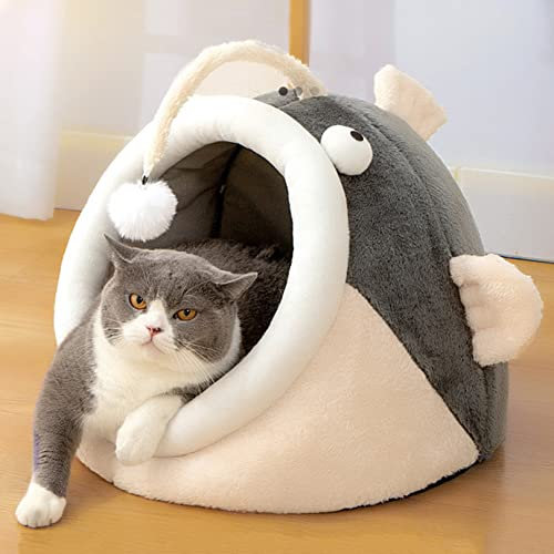 Indoor Katze Katze Bett Neuartige Laterne Form Fisch Design Katzennest niedlich weiche Katze Loch Weihnachten Haustier Bett mit runden hängenden Spielzeug