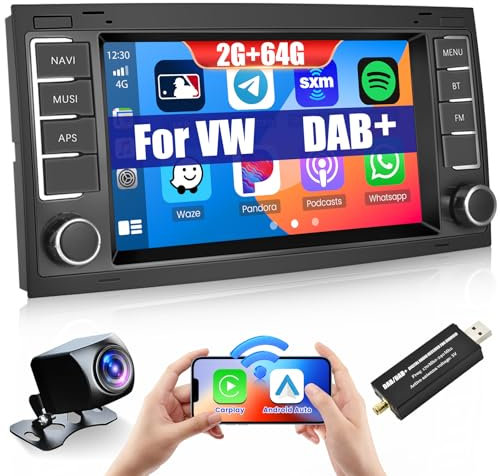 2G 64G Android 13 Dab Radio Coche 2 DIN Carplay para VW Touareg 2004-2011 Transporter TS Multivan 2004-2009 7'' Auto Radio Carplay 2 DIN con GPS Bluetooth Android Auto WiFi RDS Cámara Trasera