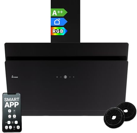 KKT KOLBE SOLO909SHCM Hotte murale sans tête 90 cm, en acier inoxydable, verre noir, Wi-Fi, fonction de suivi automatique, éclairage LED RGBW, commande SensorTouch