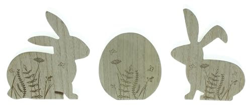 FRANK FLECHTWAREN Osterdeko Wiese, 3er Set, MDF, Rückseite Furnier Maße: Höhe 12 cm, 15 cm