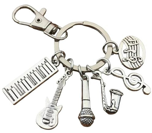 Porte-clés orchestre symphonique instruments de musique pour homme et femme - Accessoire pour clés avec clavier piano, guitare électrique, microphone, saxophone, clé de sol et partition - Porte-clés