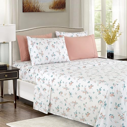 Elegant Comfort Softest and Coziest 6-Piece Sheet Set - 1500 Premium Hotel Quality Microfiber - Deep Pocket, Wrinkle Resistant 6-Piece Floral Bed Sheet Set, California King, Celia Pink