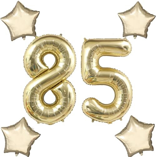Blasses Gold Luftballons Zahl 85+4 pcs stern Folienballon Zahl 85 .Geburtstag frau mädchen,85 Riesenzahl Ballons 85 .geburtstagsdeko mann,Zahlenballon 85, Helium Ballons 85 Zahlen Luftballon