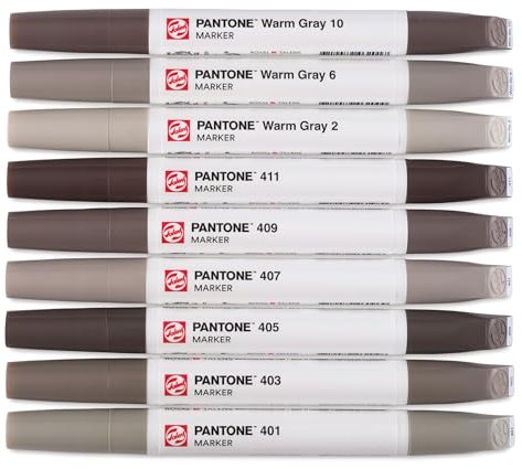 Talens | Pantone Marqueurs Set de 9 Warm Gray | Stylo à Deux Pointes | Pointes Pinceau et Biseau | Encre Pigmentées à Base d'Eau en 108 Couleurs Pantone