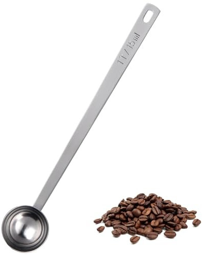 U-Taste Misurino per Caffè da 15ml: Misurino in Acciaio Inox 18/8 con Manico Extra Lungo da 17,4cm per Caffè Macinato, Grani, Polvere, Espresso, Ideale per Contenitori Alti, Lattine (Argento)