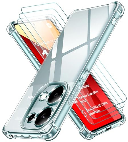 iVoler Cover per Xiaomi Redmi Note 13 Pro 4G / Poco M6 Pro 4G (Non per Redmi Note 13 Pro 5G) con 3 Pezzi Pellicola Vetro Temperato, Trasparente Antiurto Custodia, Sottile Morbida in Silicone TPU Case