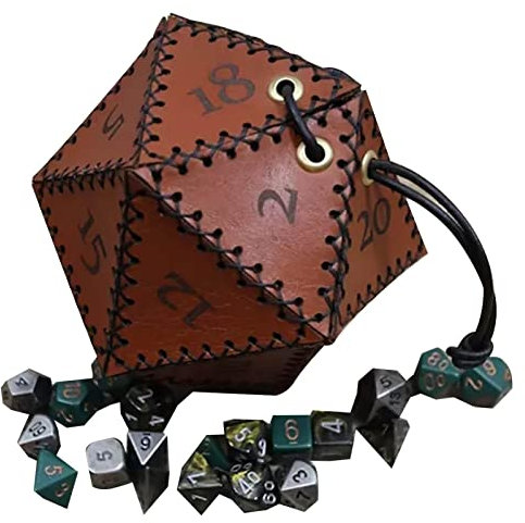 Würfelbeutel, PU-Leder, polyedrische Würfelform, Münzbeutel mit Kordelzug, Leder-Würfeltasche für Würfel, Schmuck, Münzen und kleines Zubehör, Einheitsgröße