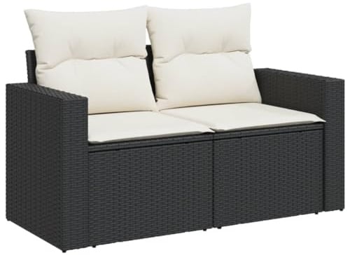 vidaXL Gartensofa mit Kissen 2-Sitzer Schwarz Poly Rattan