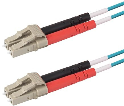 SpeedyFiberTX Glasfaserkabel LC auf LC Patchkabel, 1er-Pack, 125m, Rote und schwarze Stecker, Corning ClearCurve Multimode OM3 50/125um Glasfaser, Duplex LSZH Kabelmantel Türkis (Aqua)