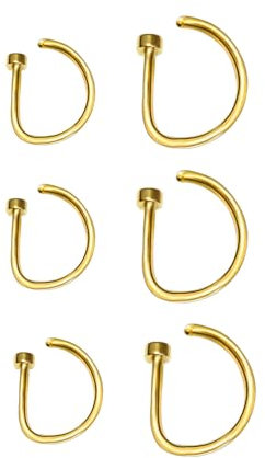 TJUSPIRIT 6 Stück Fake Nasenring Septum Nasenpiercing 20G 8mm 10mm Septumpiercing Piercingschmuck für Nasen Ohr Lippe Tragus Knorpel Helix, Edelstahl, (D shape, Gold)
