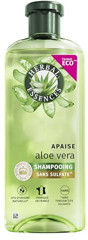 Herbal Essences Apaise Shampoing Hydratant Aloe Vera 350ml. Hydrate, Nettoie et Nourrit Les Cheveux Très Secs.Parfum Jasmin, Sans Silicone ni Sulfate*, Végan (*Sans tensioactifs sulfatés)