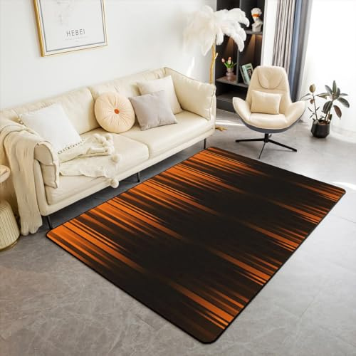 Abstrakter Ombre Bereich Teppich 150Bx200L Orange und Schwarz Wohnzimmer Teppiche für Mädchen Jungen,Gradient Geometrie Gestreifte Teppich Moderne Raum Dekor,Geometrische Streifen Dekor Akzent Teppich