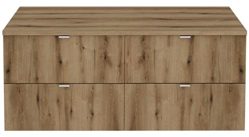 Lomadox Badezimmer Doppelwaschtisch 120cm, Eiche, geringe Tiefe (40cm)
