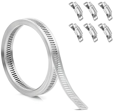 MYHOGOOD Large Jubilee Clips, Stainless Steel Hose Clamps with 6 Fasteners, 3m/9.8ft Adjustable Size Hose Clamp Worm Clamps, Pipe Clips for Tube Exhaust Ducting Fuel Line Intercooler Machine