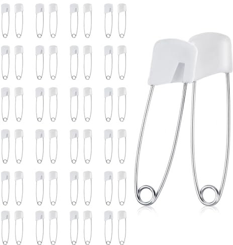 Giantree 50 Stück Windelnadeln, 4cm Sicherheitsnadeln Klein Windel Stifte mit Verriegeln Verschluss Weiß Sicherheitsnadeln Tuchnadel Safety Pins für Kleidung Kunsthandwerk Nähen