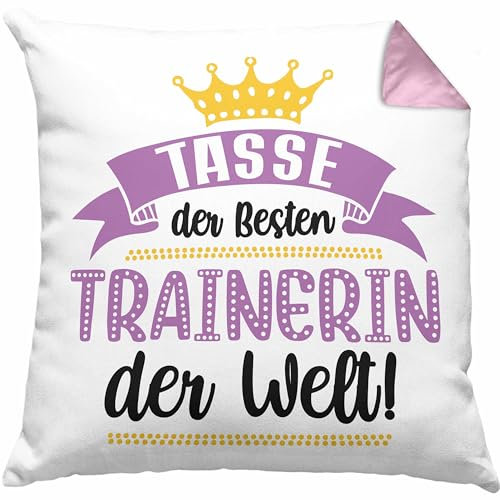 Trainerin Kissen mit Füllung 40x40 Geschenk Kissen mit Füllung 40x40 Der Besten Trainerin Der Welt Basketball Eishockey Fußball-Trainerin (Rosa)