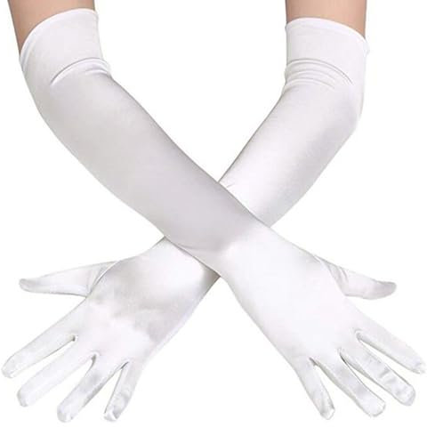 Loiluliy Satin Handschuhe Lang, 1 Paar Handschuhe Damen Elastic Classic Abendhandschuhe Seidenhandschuhe 1920er Style white Gloves für Oper, Maskerade, Cosplay-Kostüme, Halloween-Party