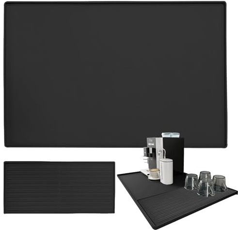 Janxin Estera para Escurrir platos, Almohadilla de Silicona para Cafetera, Tapete de Secado Oculto para Encimera de Cocina, Tapete Inferior + Bandeja, Aparatos Domésticos, 60 x 40,5 cm (Negro)