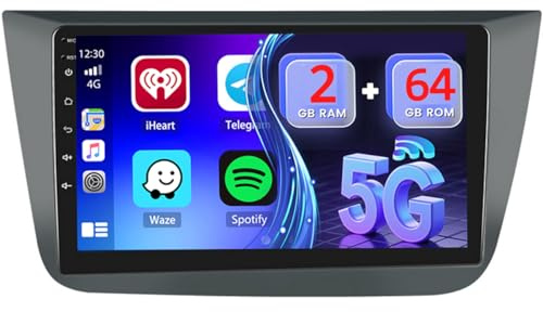 Hikity 2+64G Android Radio Coche CarPlay Inalámbrico para Seat Altea 2004-2015 (Left Hand Drive), Pantalla Táctil de 9 Pulgadas Autoradio Bluetooth GPS FM/RDS Dab+ Cámara Trasera
