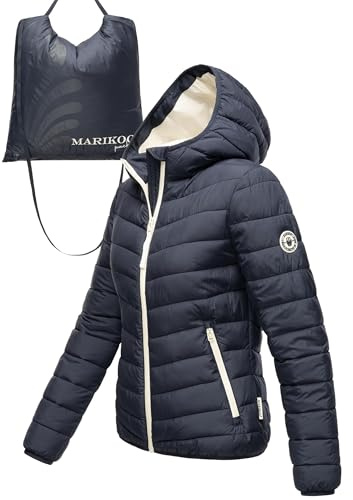 MARIKOO - Giacca leggera da donna trapuntata corta con borsa interna per il trasporto per riporla e trasportarla facilmente, taglie S-3XL, blu navy, M