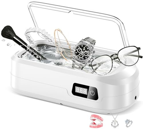 HyAdierTech Nettoyeur à Ultrasons, 49000Hz Nettoyeur Ultrasons, 600mL Nettoyeur Ultrasonique, Nettoyeur Ultrasons Lunettes, avec 4 Timer Réglages, Affichage à LED, pour Bijoux, Bague, Dentaire, Argent