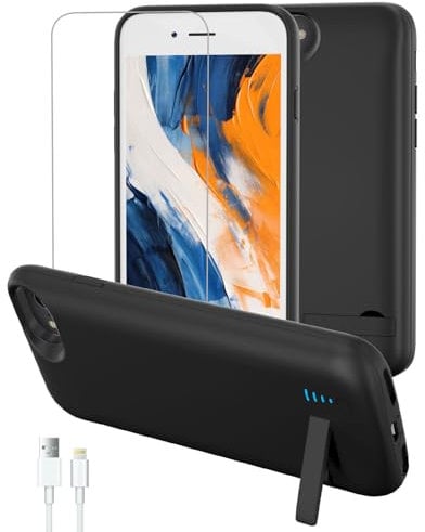 Gladgogo akku hülle für iPhone 8/7/6S/6/SE (2022/2020), 8500 mAh akkuhülle mit Ständer – Schwarz