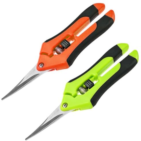 XPEX 2 Stück Gartenschere Ernteschere Mit Gebogenen Titanbeschichteten Klingen,Feststellgriff Trimmschere,Pflanzenschere Für Garten Bonsai Blumen Pflanzen Ernte Obst Blumenstrauß Gemüse Rosenschere