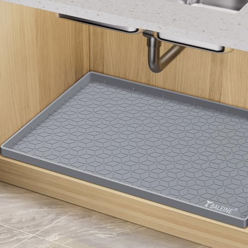 BALEINE Tapis sous évier de cuisine imperméable en silicone de qualité alimentaire pour cuisine, salle de bain (gris, 86,4 x 55,9 cm)