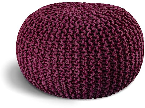 ELYFLAIR® handgefertigter Strickhocker Ø 55cm o. Ø 45cm I Sitzpouf Sitzpuff Bodenkissen Sessel Kissen Sitzhocker Sitzsack - mit eleganter Grobstrick-Optik - Dekoration Interieur (Lila, Ø 45cm)