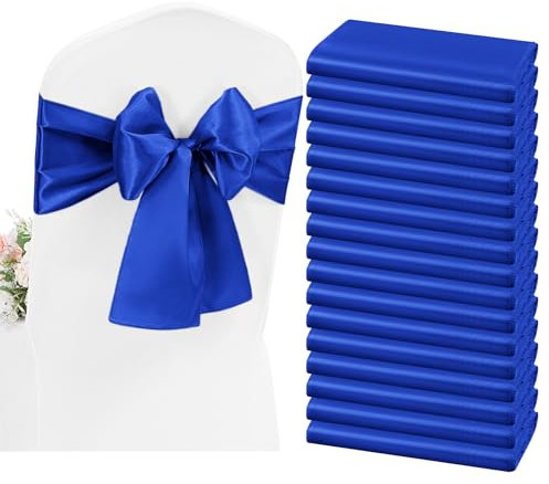 YMHPRIDE Pack of 50 Satin Chair Sashes Sage Green Chair Sashes Bows Sashes for Wedding Party Birthday Hotel Home Kitchen Decoration(Royal Blue,78inch)