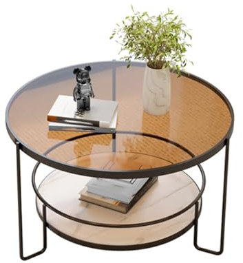 DMMFTERL Black Round Coffee Table for Living Room, Modern Glass Top Center Table, Metal Frame, Easy Assembly - Ideal for Home Office (24 * 16 in)