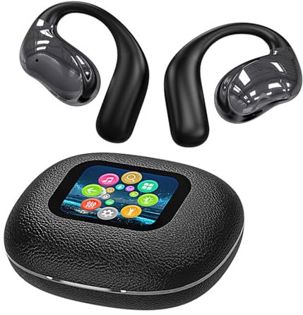 Wireless Bluetooth 5.4 Smart Touch Screen Open Ear Earbuds with Ear Hooks Over Ear Sport Earphones with Screen ENC Noise Cancelling Air Conduction Touchscreen Bluetooth Headphones for Gym Work Running
